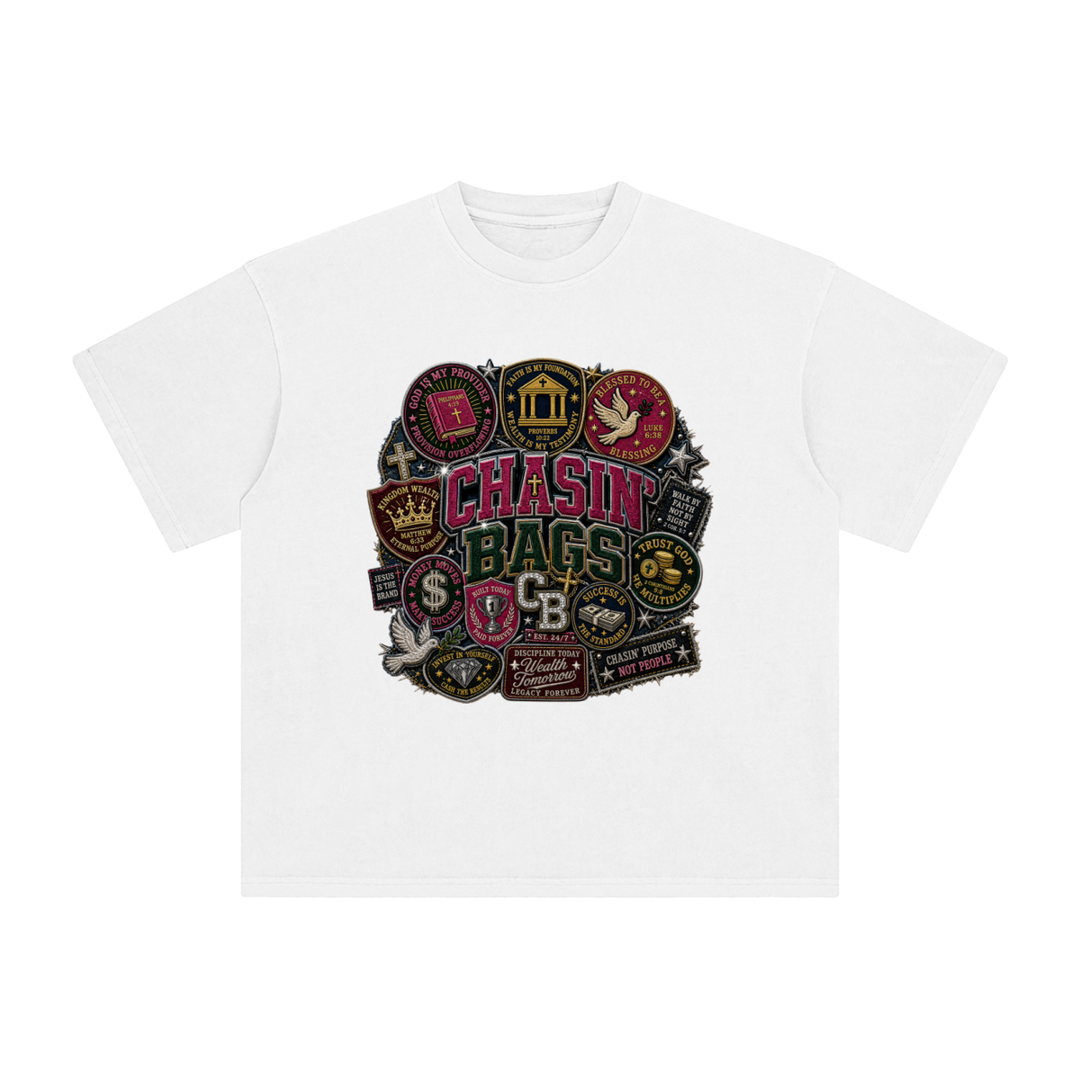 FAITH PATCH COLLAGE MEN Enzyme Washed T-Shirt