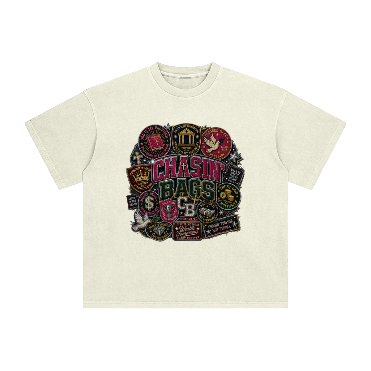 FAITH PATCH COLLAGE MEN Enzyme Washed T-Shirt