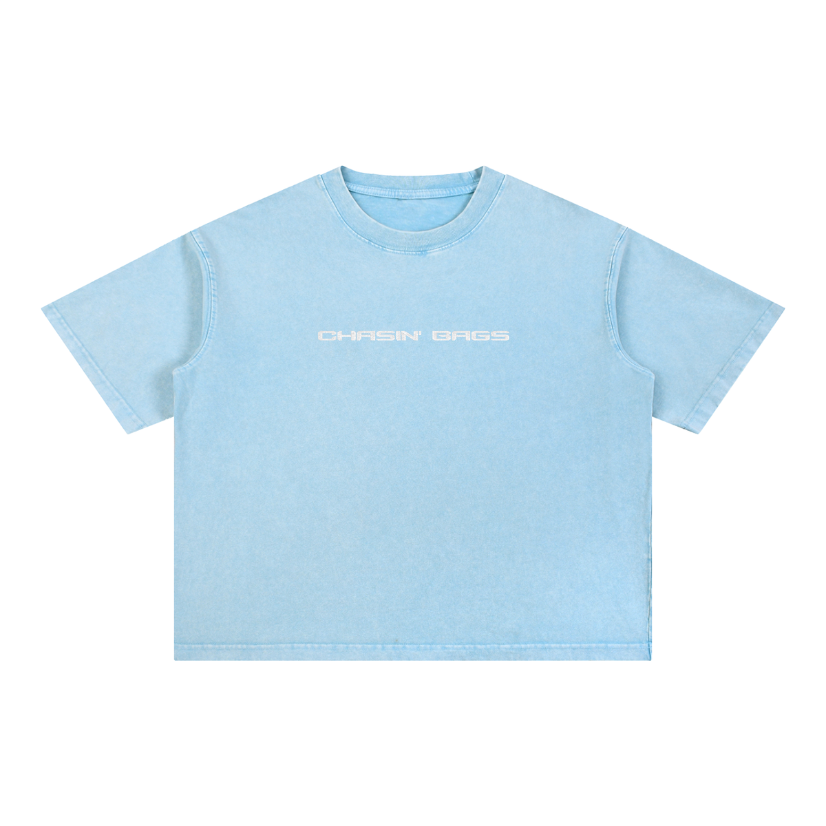 CB WHITE EMBROIDERY on a Mineral Wash Boxy Cotton T-Shirt