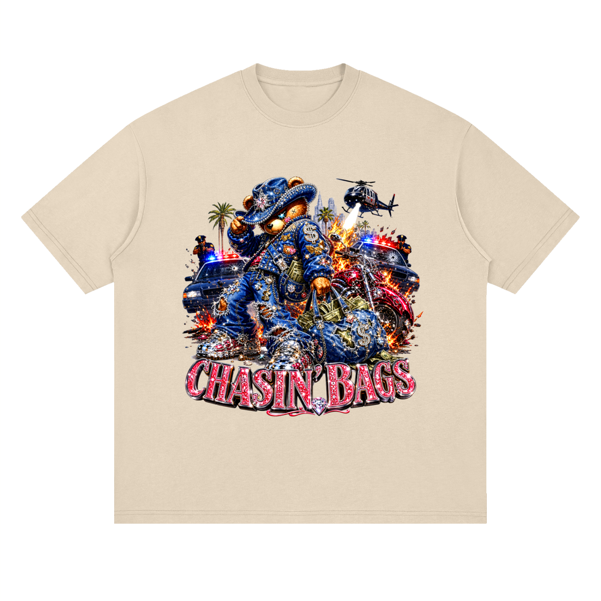 Chaotic cowboy beary Streetwear Loose Drop Shoulder T-Shirt