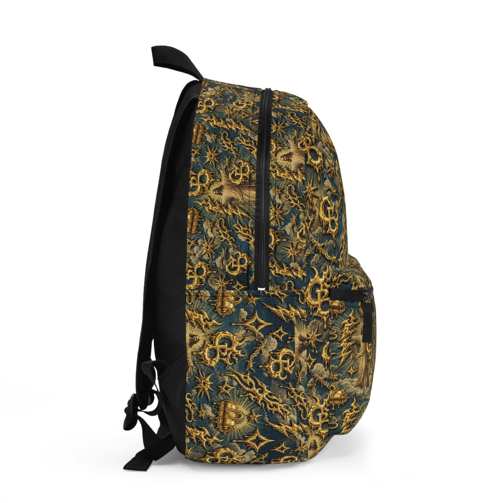 Baroque Angel / JESUS Pattern Backpack — Vintage Gold Ornate Gothic Style Bag