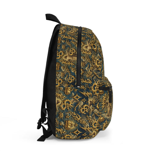 Baroque Angel / JESUS Pattern Backpack — Vintage Gold Ornate Gothic Style Bag