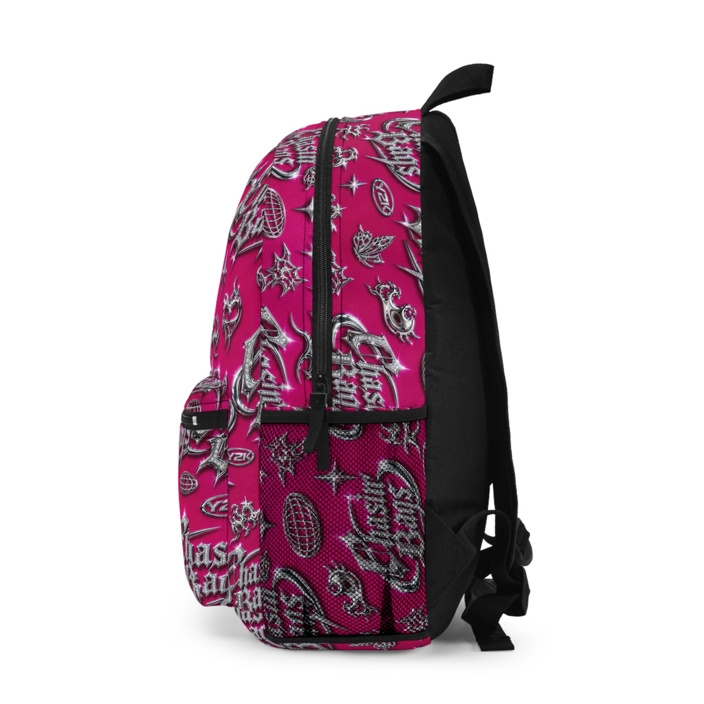 Chasin' Bags Hot Pink Graphic Backpack — Y2K Retro Logo Print School Bag