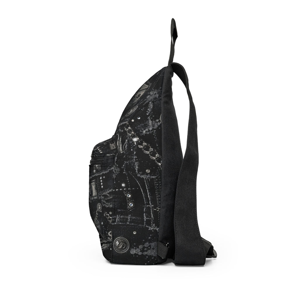 Black Grunge Accessories Sling Bag — Vintage Locks & Chains Crossbody Pack