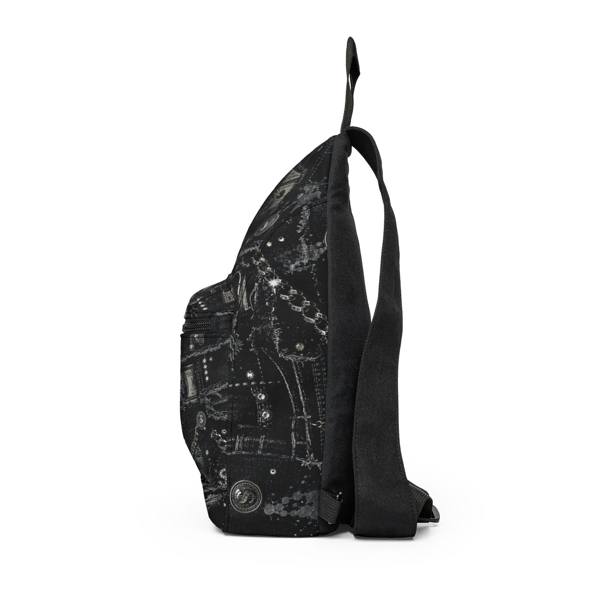 Black Grunge Accessories Sling Bag — Vintage Locks & Chains Crossbody Pack