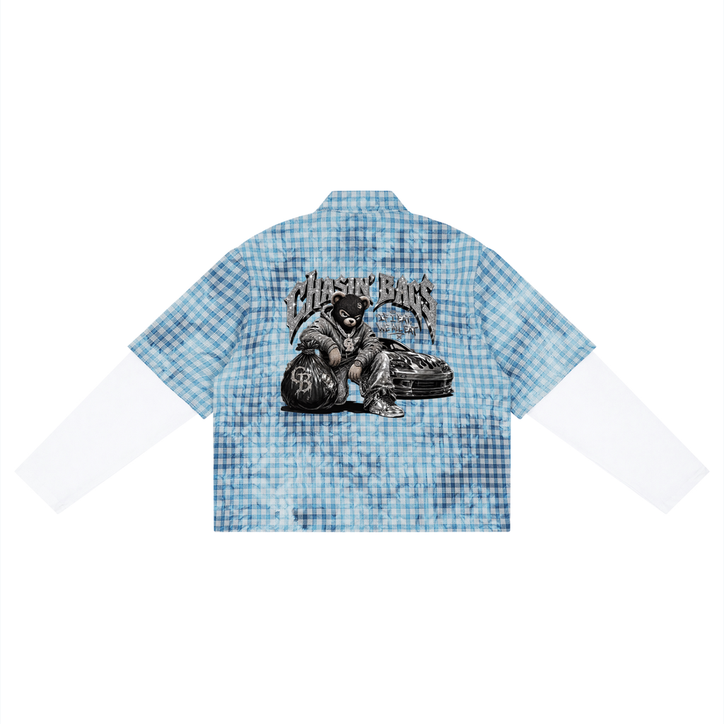 BEARY Unisex Vintage Wash Plaid Short Sleeve Shirt