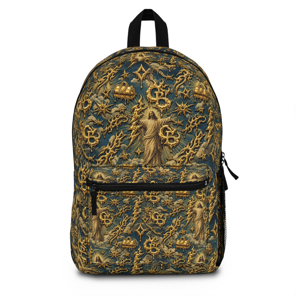Baroque Angel / JESUS Pattern Backpack — Vintage Gold Ornate Gothic Style Bag
