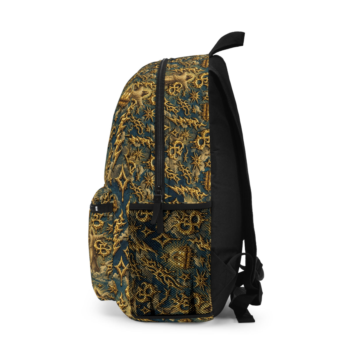 Baroque Angel / JESUS Pattern Backpack — Vintage Gold Ornate Gothic Style Bag