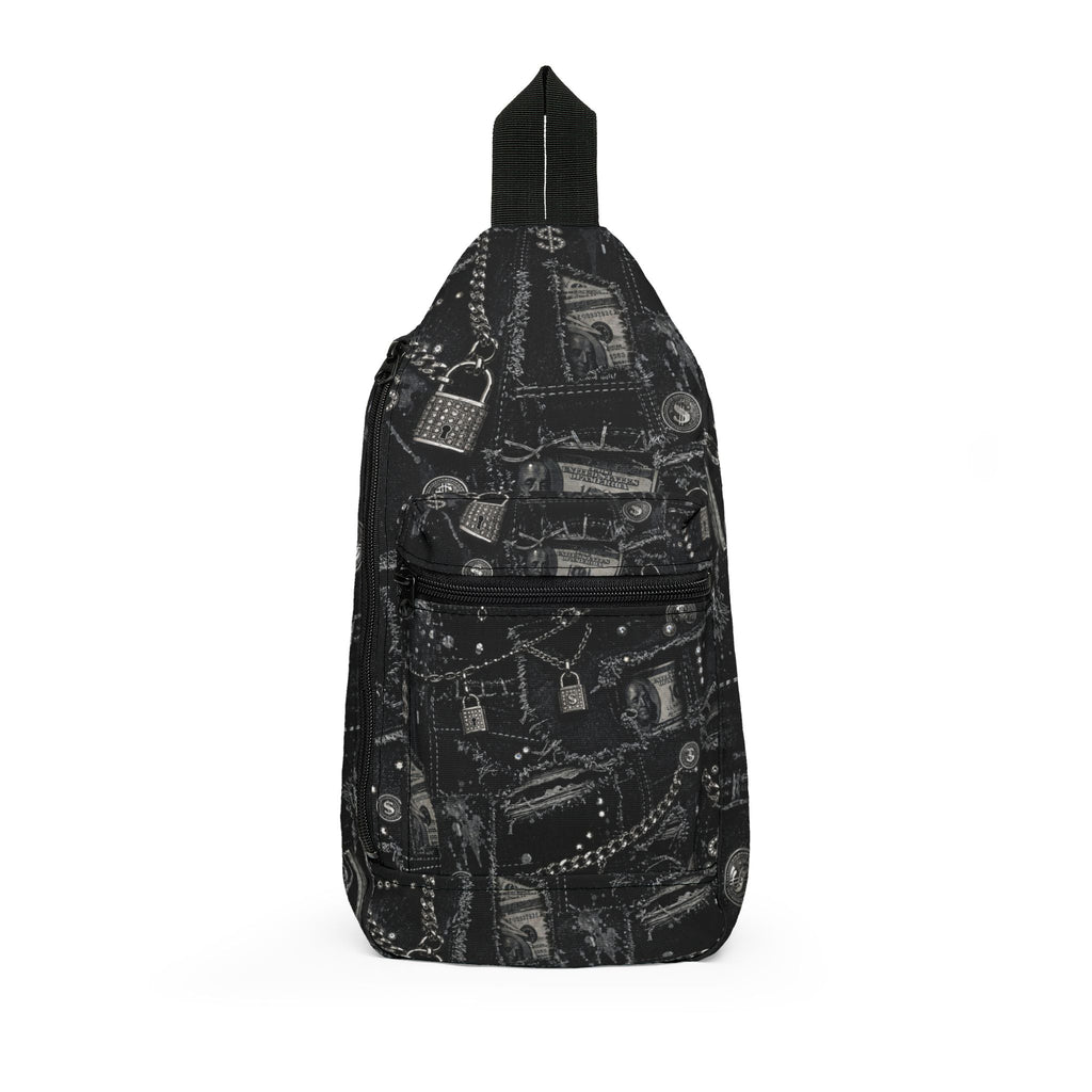 Black Grunge Accessories Sling Bag — Vintage Locks & Chains Crossbody Pack