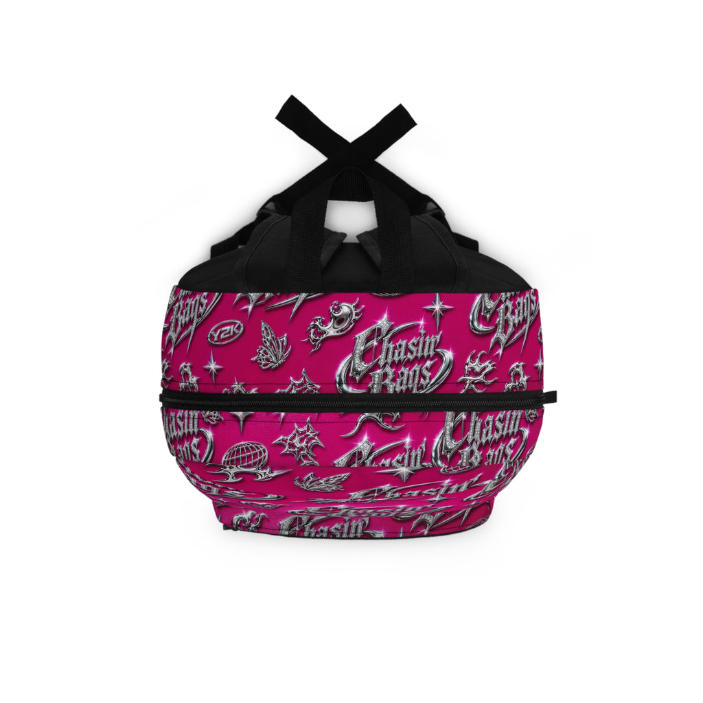 Chasin' Bags Hot Pink Graphic Backpack — Y2K Retro Logo Print School Bag