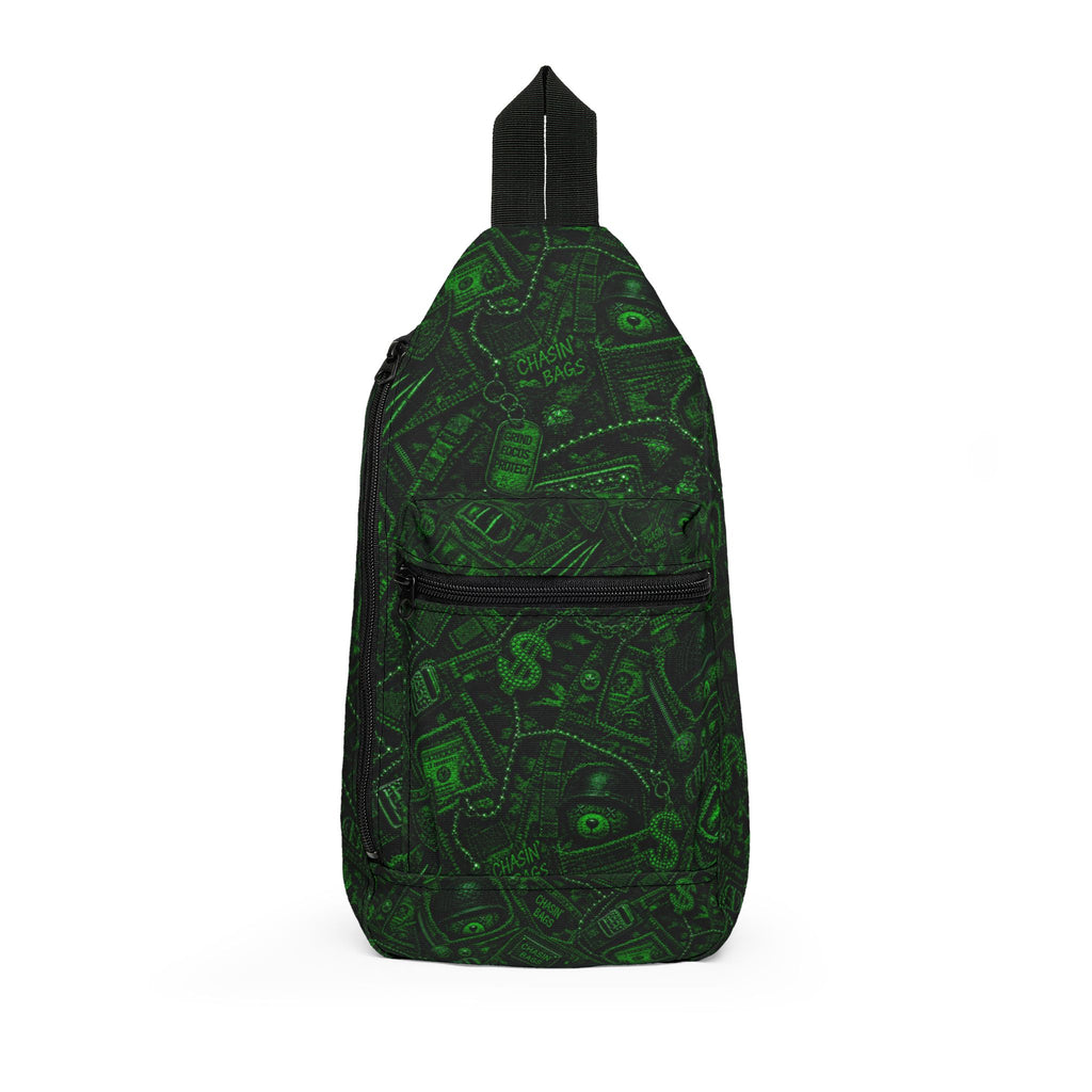 For JP Sling Bag — Green Dollar Print Crossbody for Casual Travel & Street Style