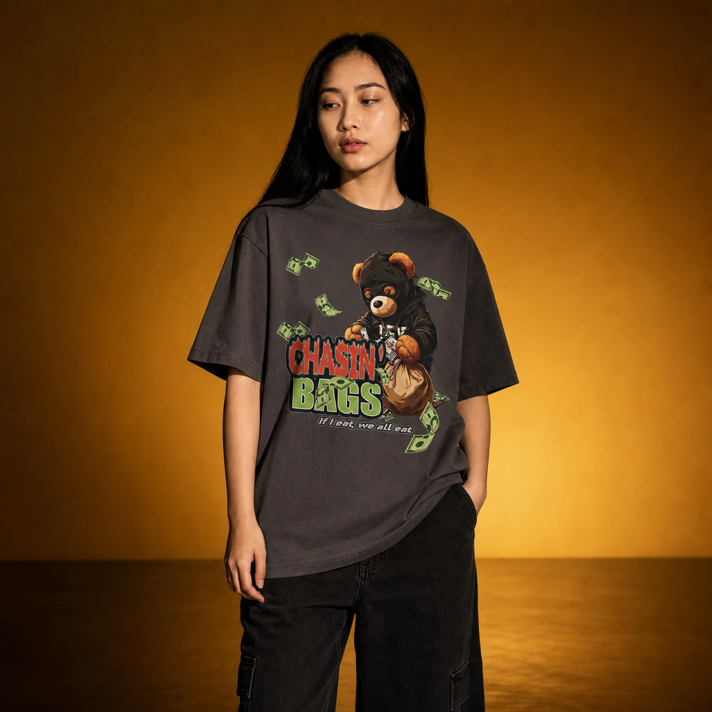 Chasin' Bags Bear Graphic Tee — Money Hustle Streetwear T-Shirt