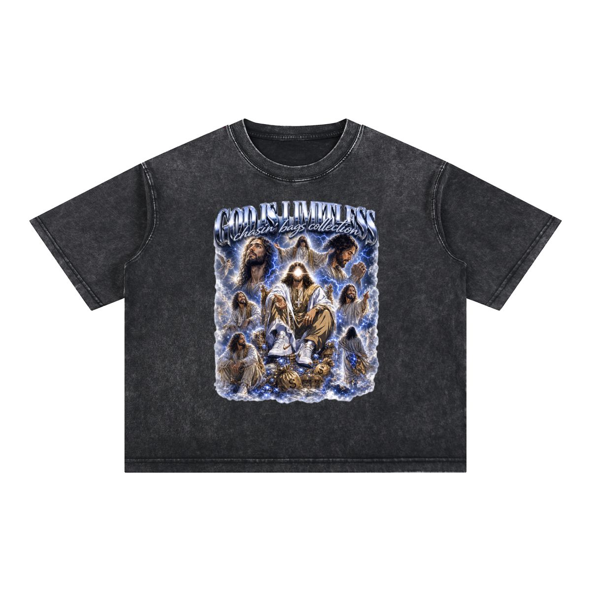 JESUS Mineral Wash Boxy Cotton T-Shirt