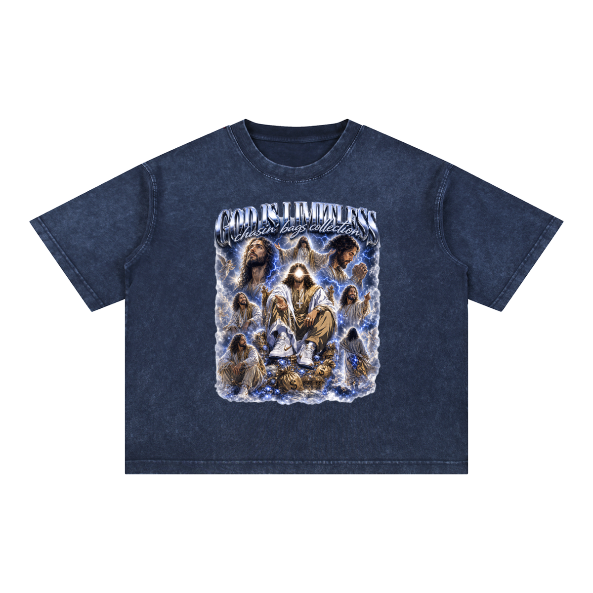 JESUS Mineral Wash Boxy Cotton T-Shirt