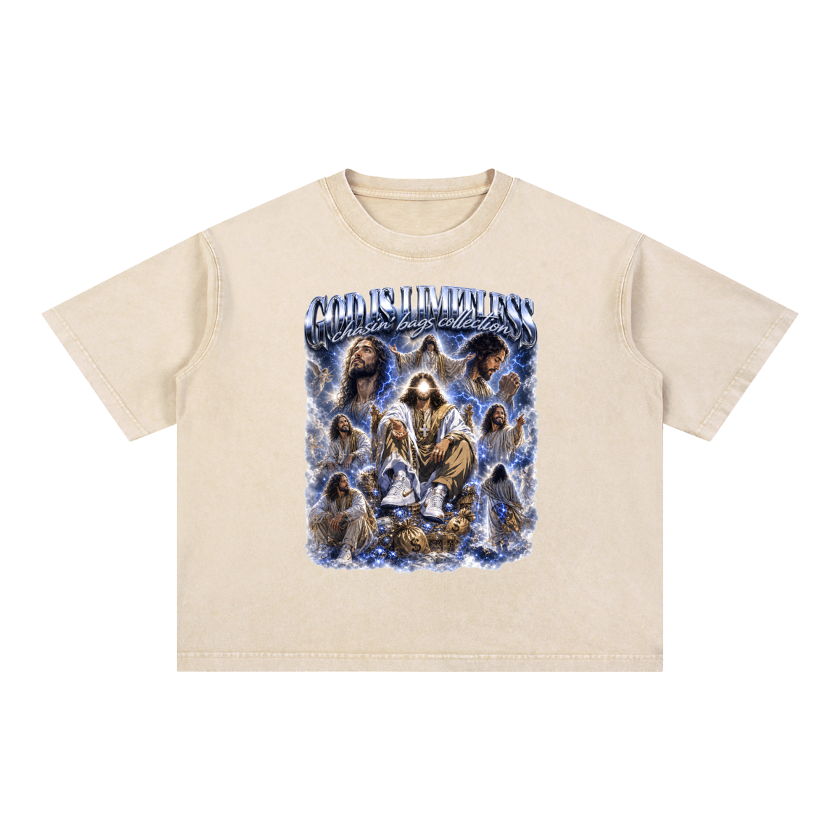 JESUS Mineral Wash Boxy Cotton T-Shirt