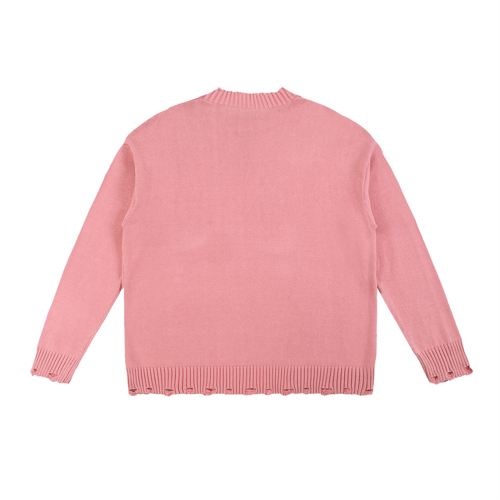 PRAY PINK Vintage Washed Hand-Frayed Sweater