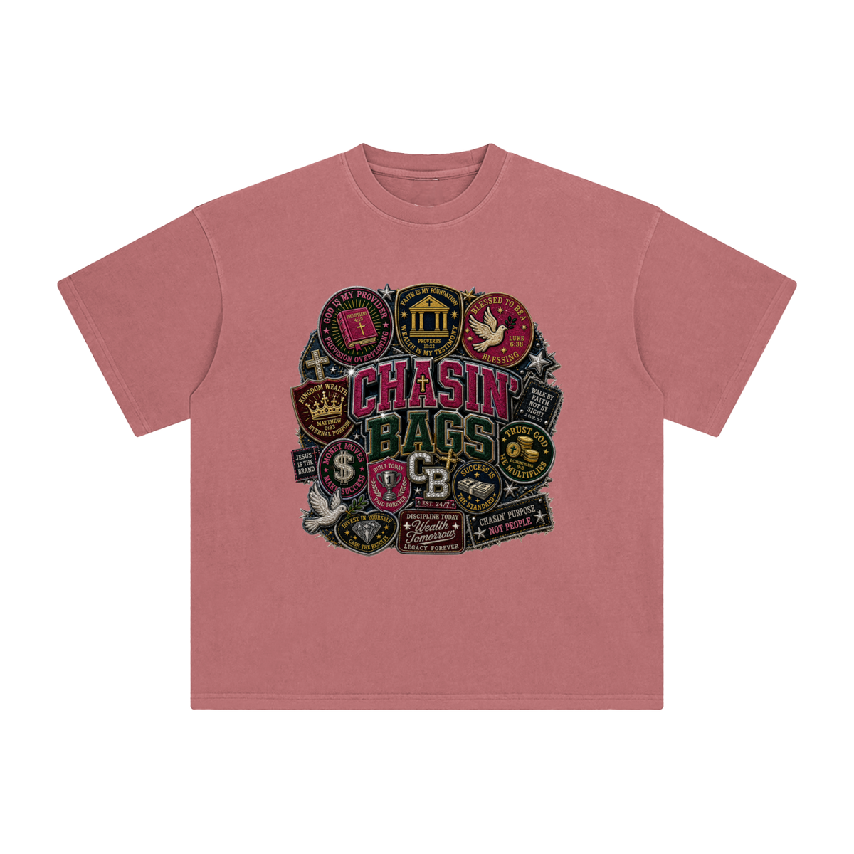 FAITH PATCH COLLAGE MEN Enzyme Washed T-Shirt