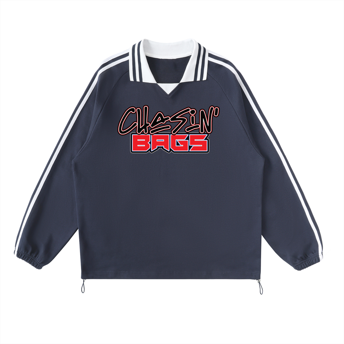 Contrast Striped Lapel Collar Sweatshirt