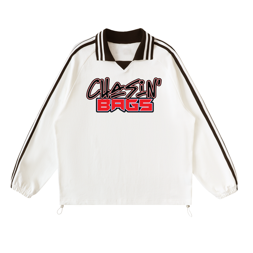 Contrast Striped Lapel Collar Sweatshirt