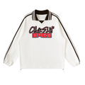 Contrast Striped Lapel Collar Sweatshirt