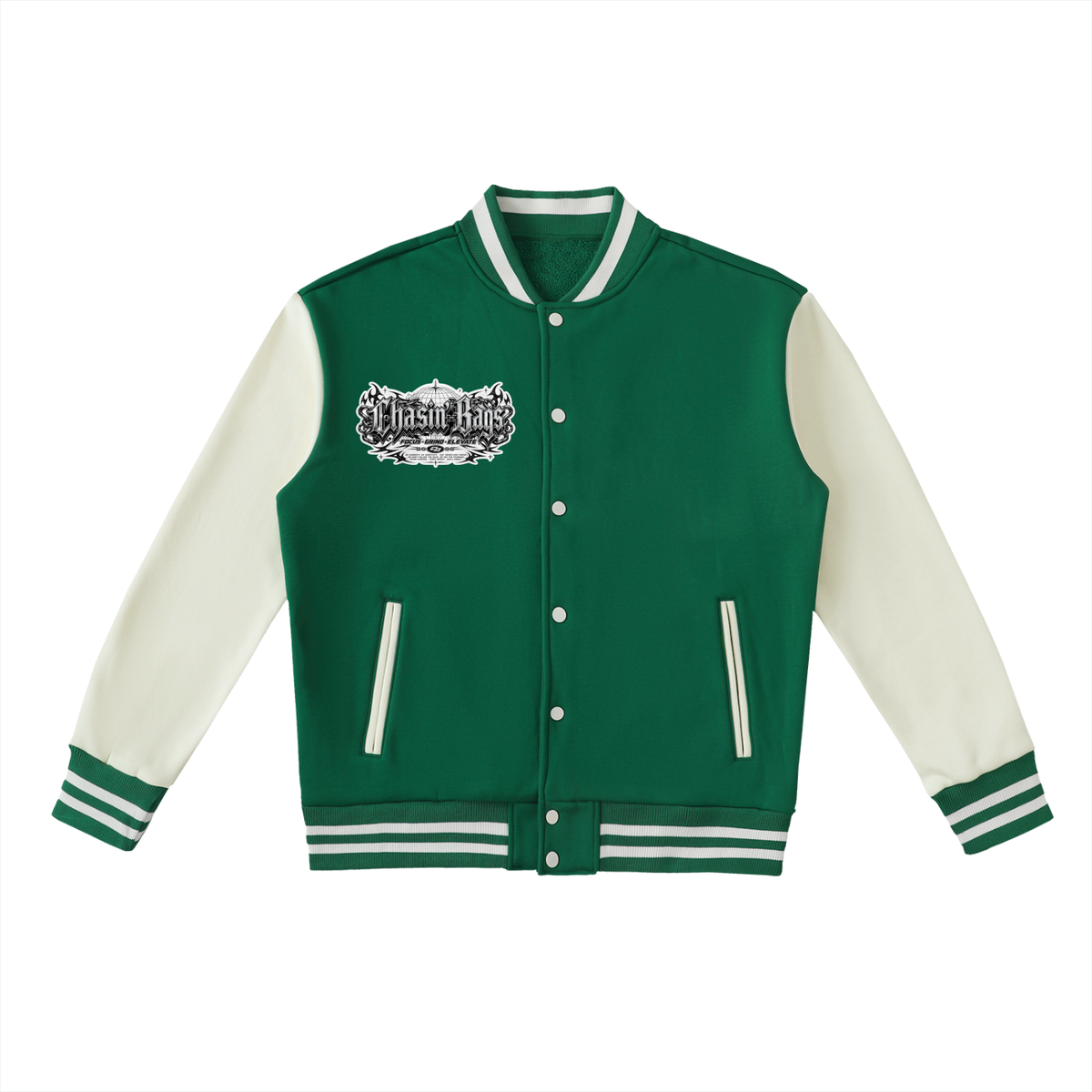 CB BEARY EATING ON Two-Tone Fleeced Varsity Jacket