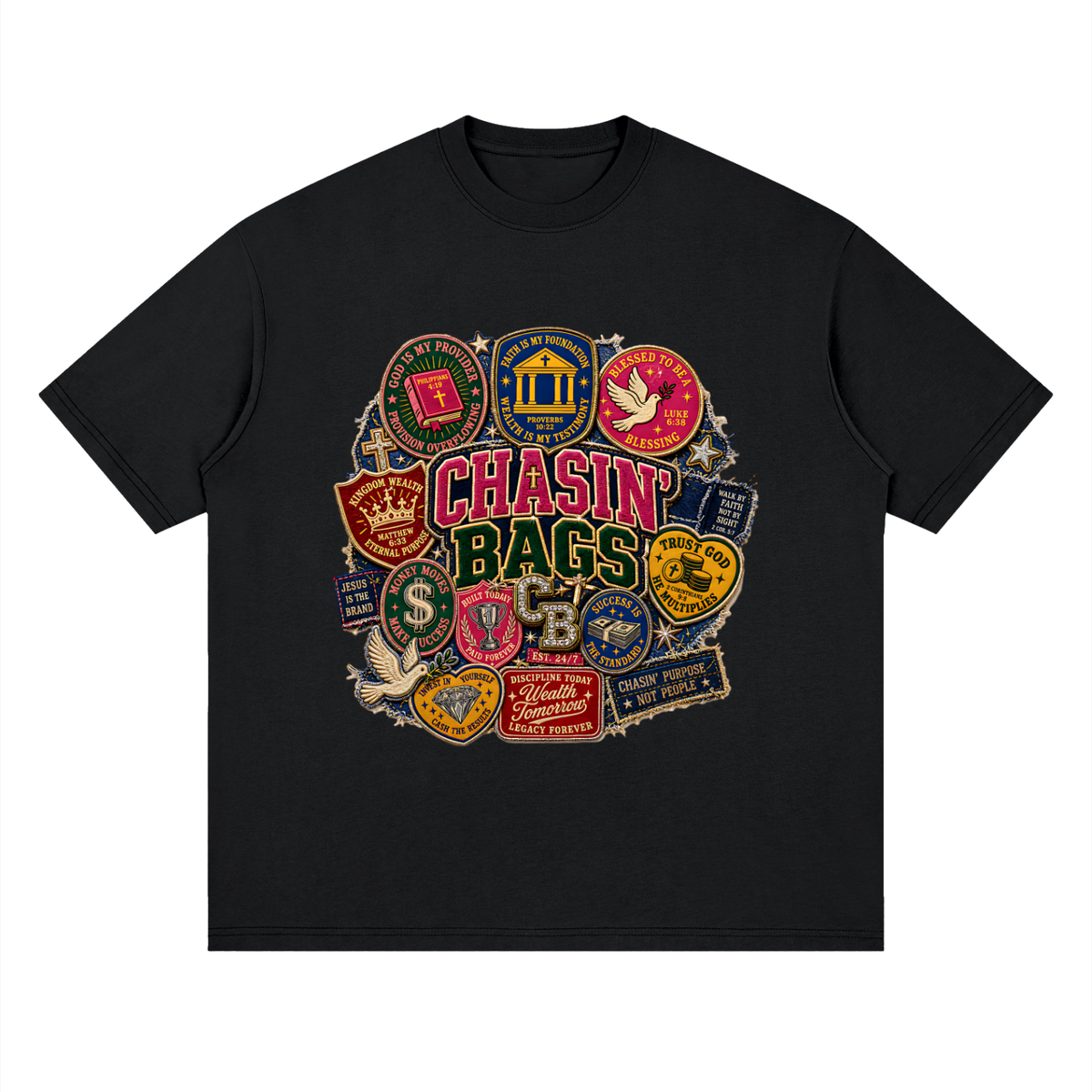 Biblical patches Streetwear Loose Drop Shoulder T-Shirt