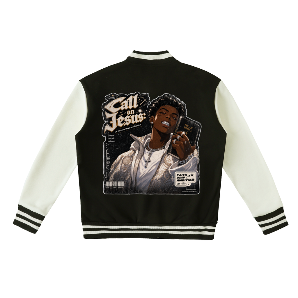 PRAYER WARRIOR on Two-Tone Fleeced Varsity Jacket