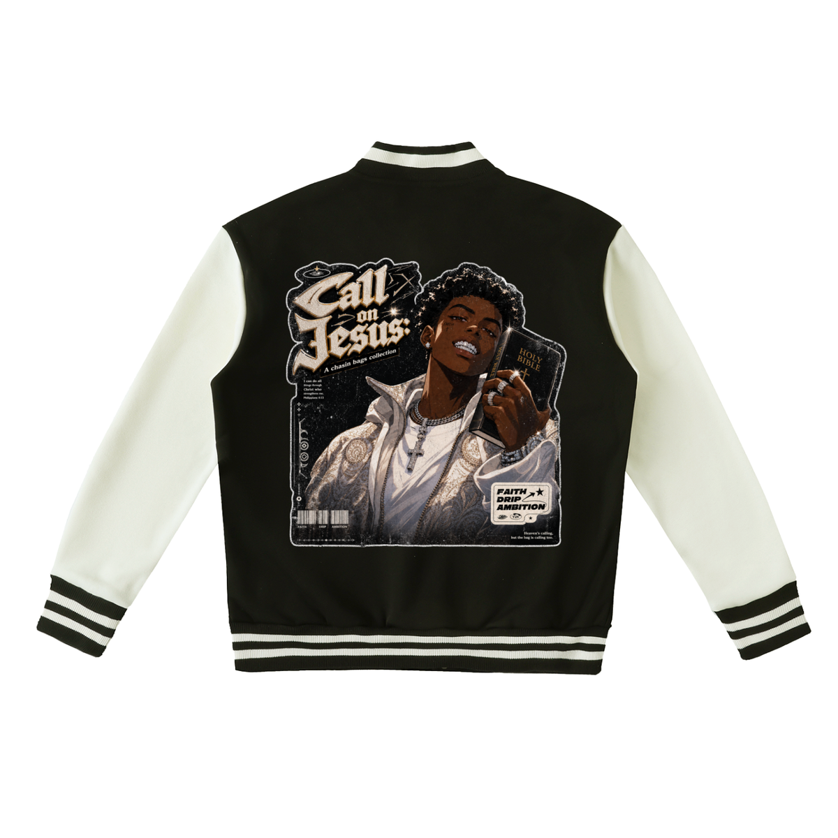 PRAYER WARRIOR on Two-Tone Fleeced Varsity Jacket