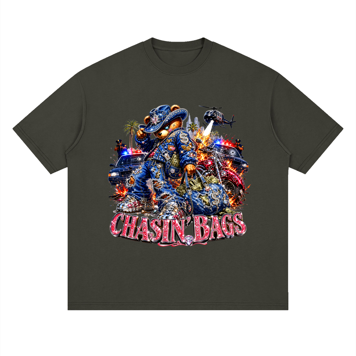 Chaotic cowboy beary Streetwear Loose Drop Shoulder T-Shirt