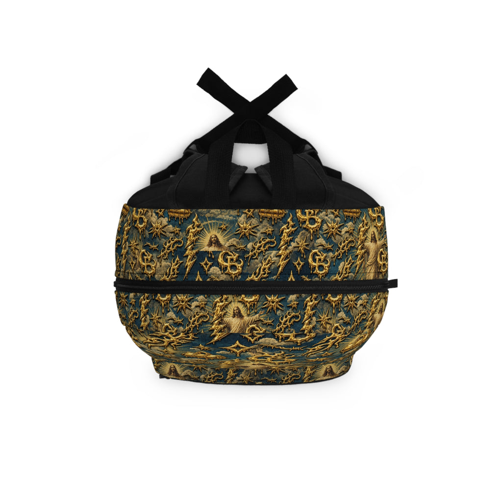 Baroque Angel / JESUS Pattern Backpack — Vintage Gold Ornate Gothic Style Bag