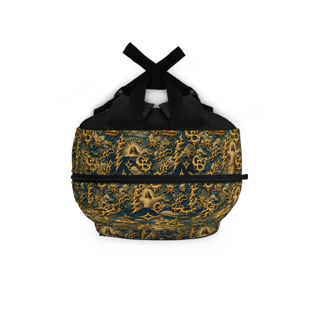 Baroque Angel / JESUS Pattern Backpack — Vintage Gold Ornate Gothic Style Bag