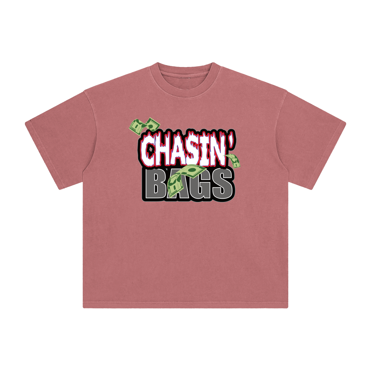 White and grey flame icon on Enzyme Washed T-Shirt