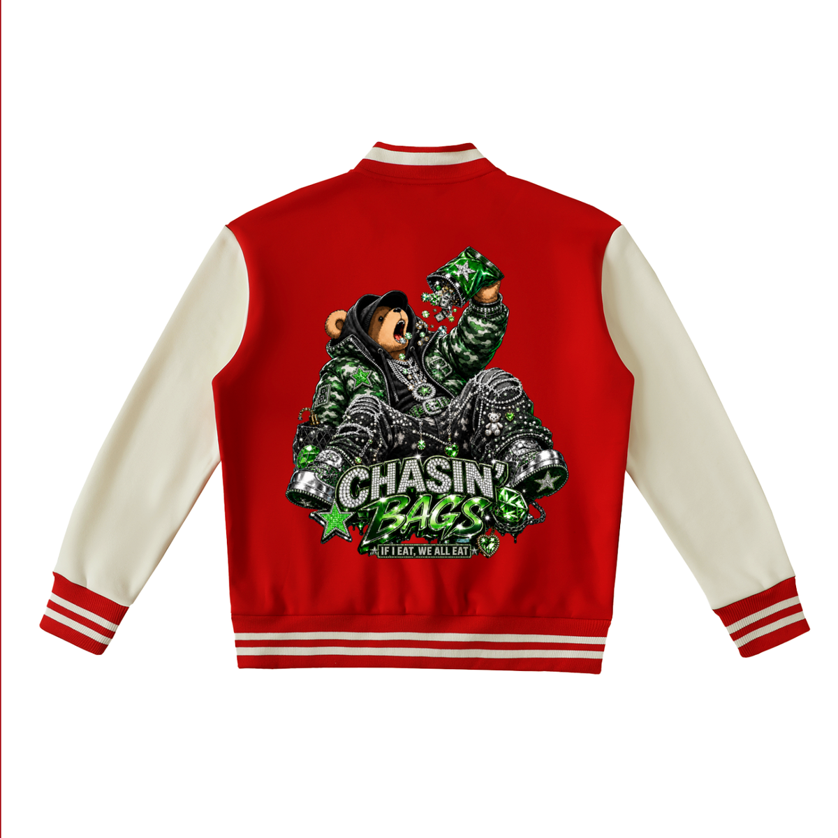 CB BEARY EATING ON Two-Tone Fleeced Varsity Jacket