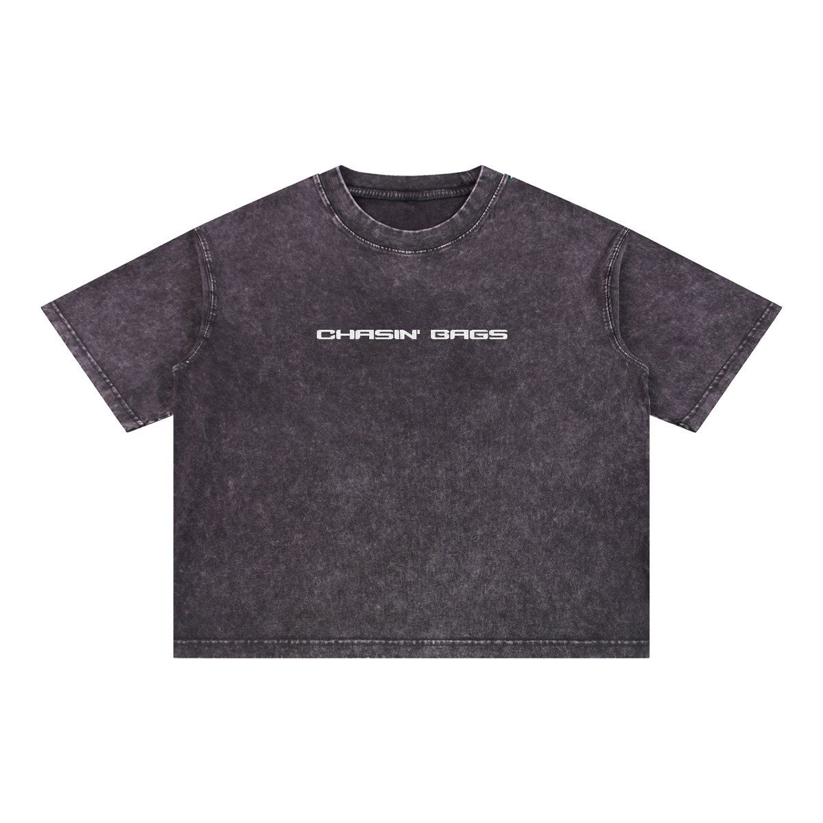 CB WHITE EMBROIDERY on a Mineral Wash Boxy Cotton T-Shirt
