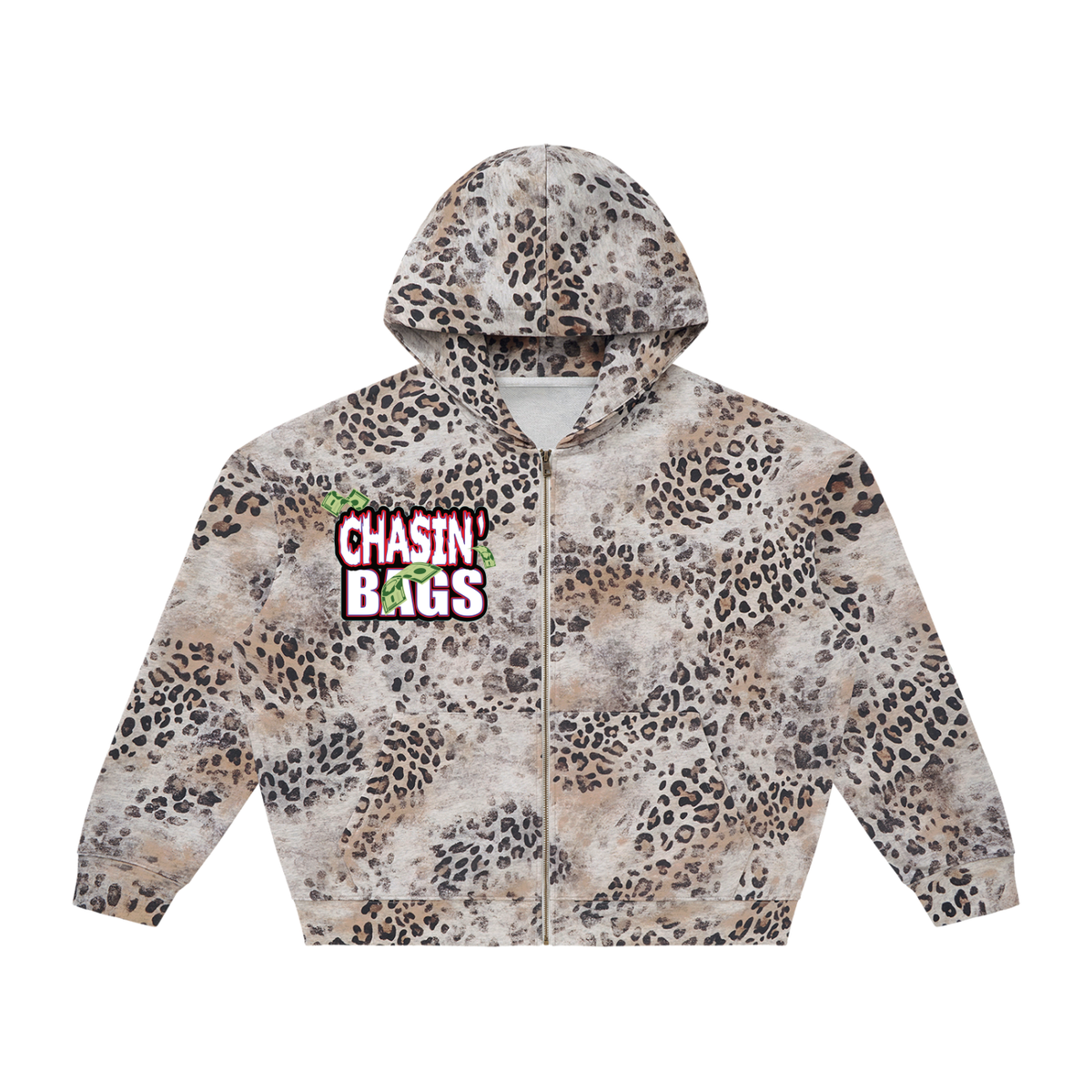 BEARY Unisex Vintage Wash Leopard Full Zip Hoodie
