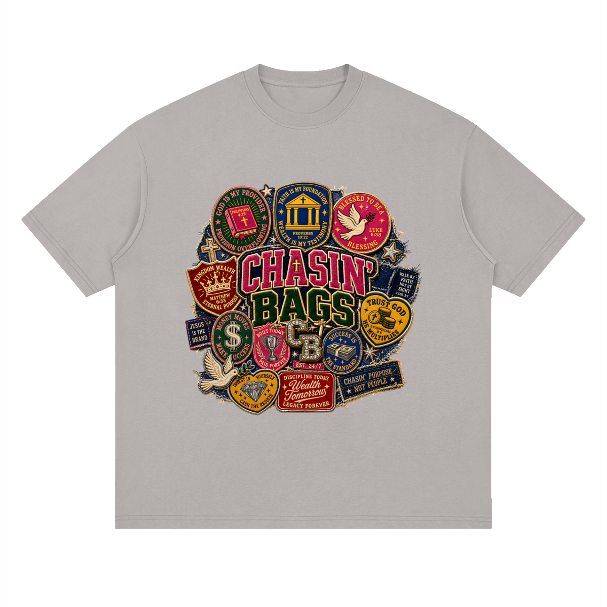 Biblical patches Streetwear Loose Drop Shoulder T-Shirt