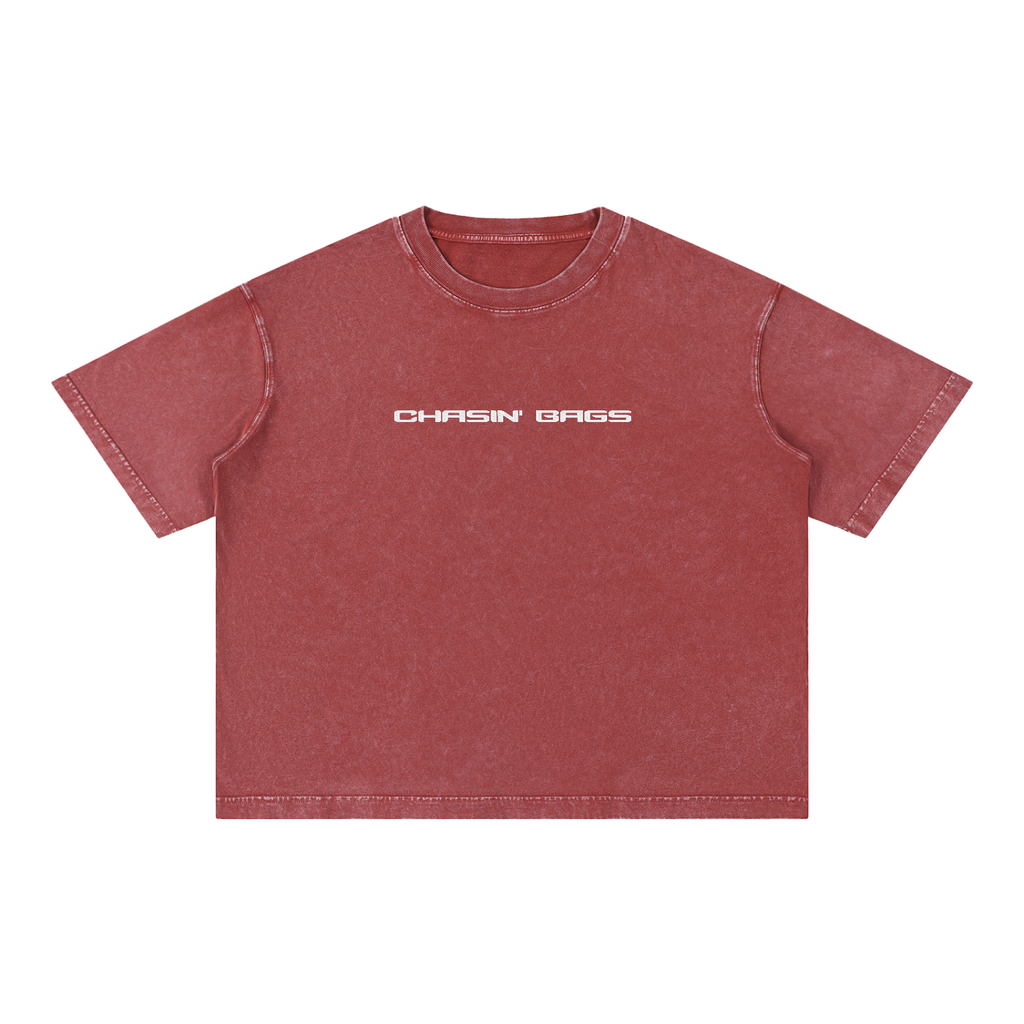 CB WHITE EMBROIDERY on a Mineral Wash Boxy Cotton T-Shirt