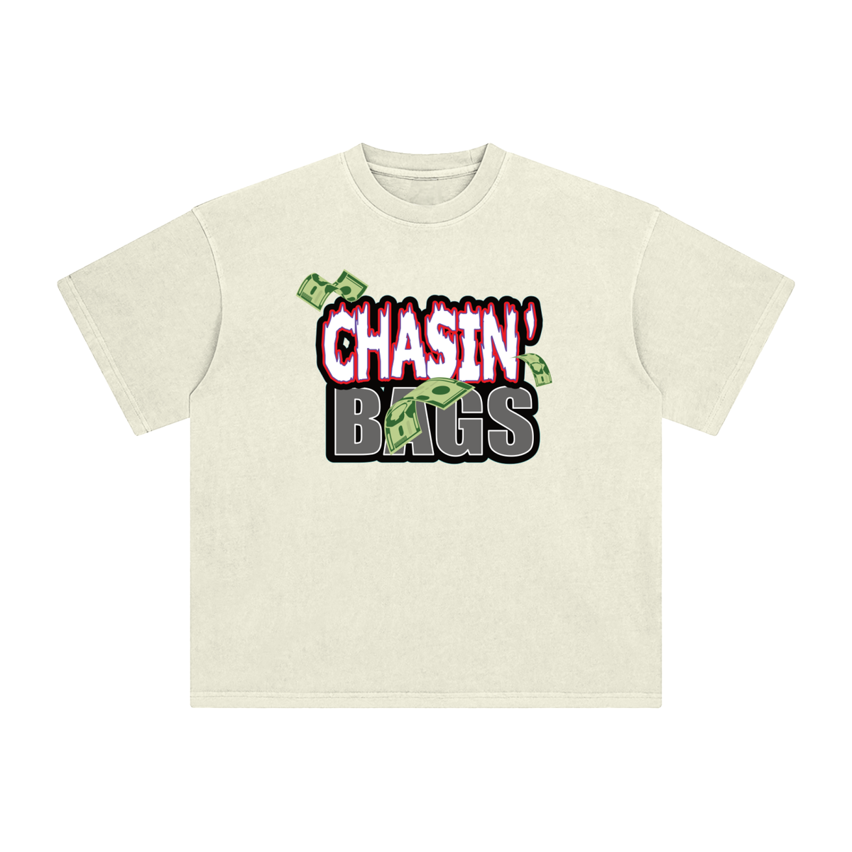 White and grey flame icon on Enzyme Washed T-Shirt