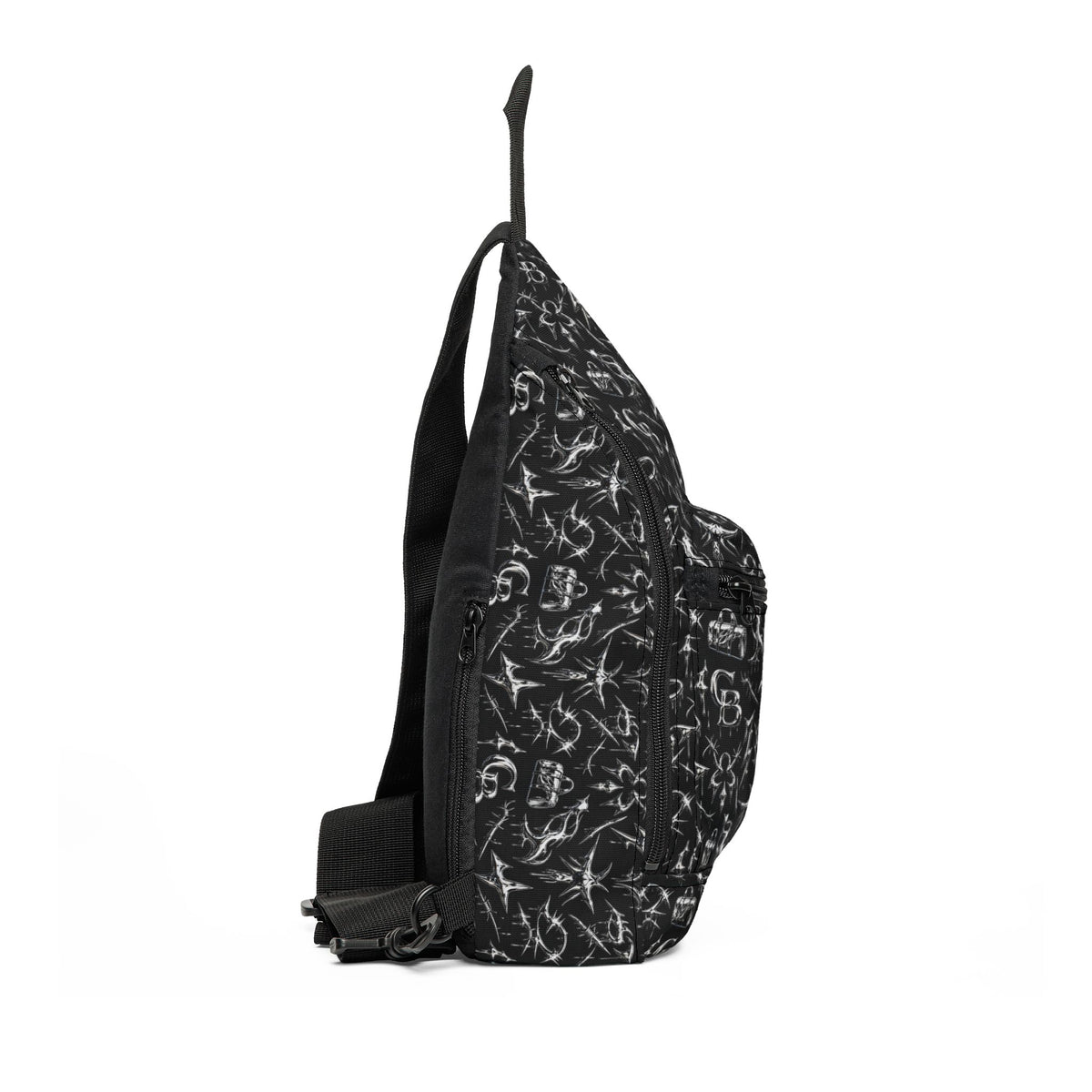SILVER N Black Gothic Pattern Sling Bag — Streetwear Crossbody