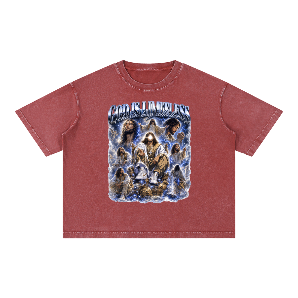JESUS Mineral Wash Boxy Cotton T-Shirt