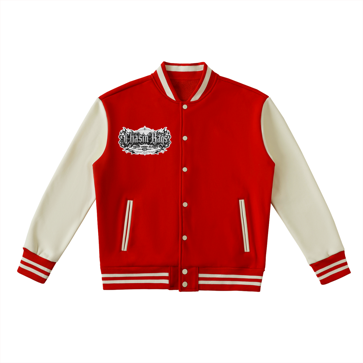 CB BEARY EATING ON Two-Tone Fleeced Varsity Jacket