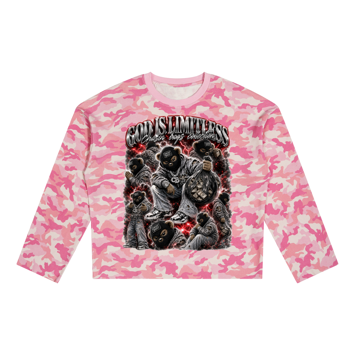 Beary Unisex Camo Waffle Raw Edge T-Shirt
