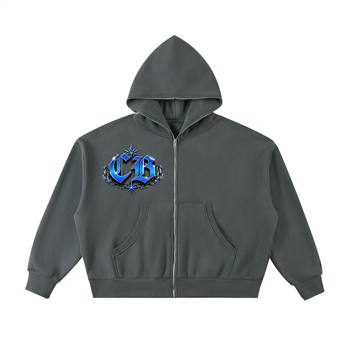CB on Fleeced Full-Zip Boxy Hoodie
