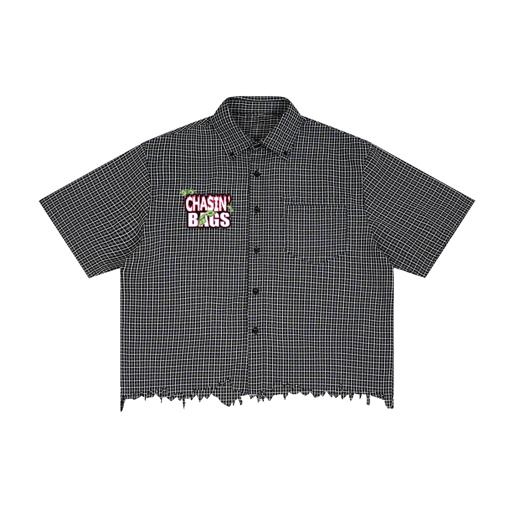 Unisex Distressed Plaid Boxy Shirt
