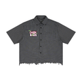 Unisex Distressed Plaid Boxy Shirt
