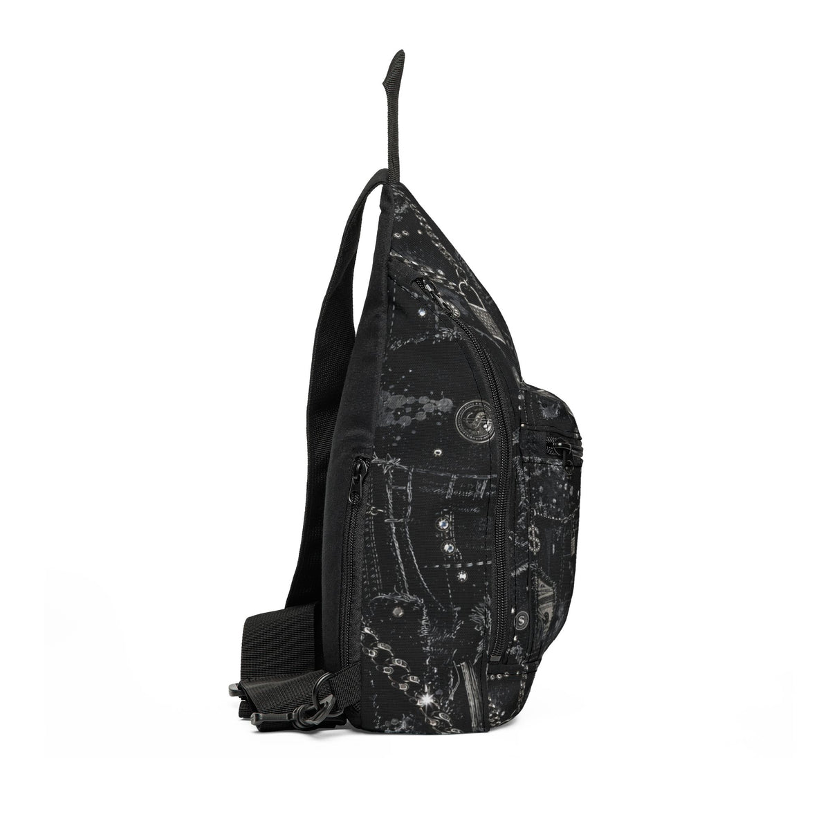 Black Grunge Accessories Sling Bag — Vintage Locks & Chains Crossbody Pack