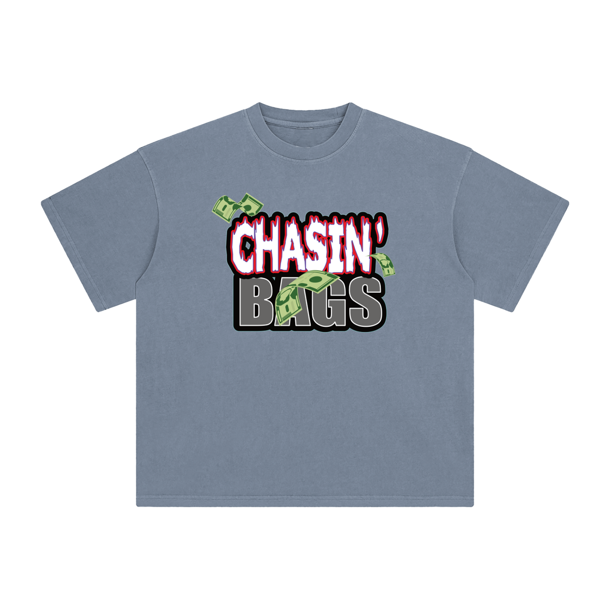 White and grey flame icon on Enzyme Washed T-Shirt