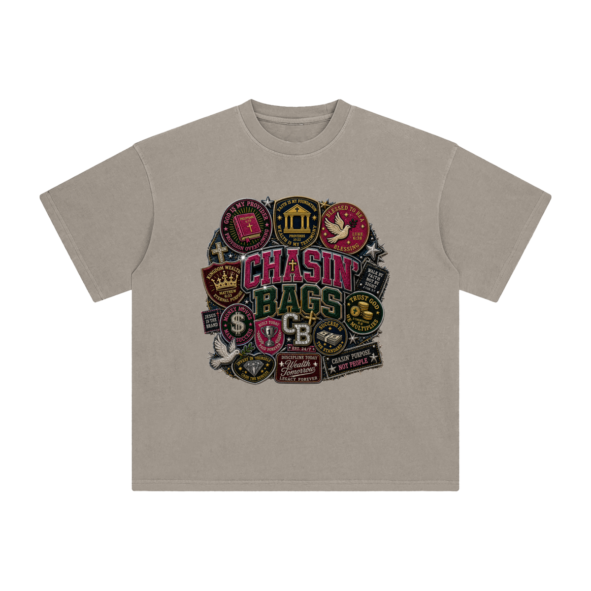 FAITH PATCH COLLAGE MEN Enzyme Washed T-Shirt