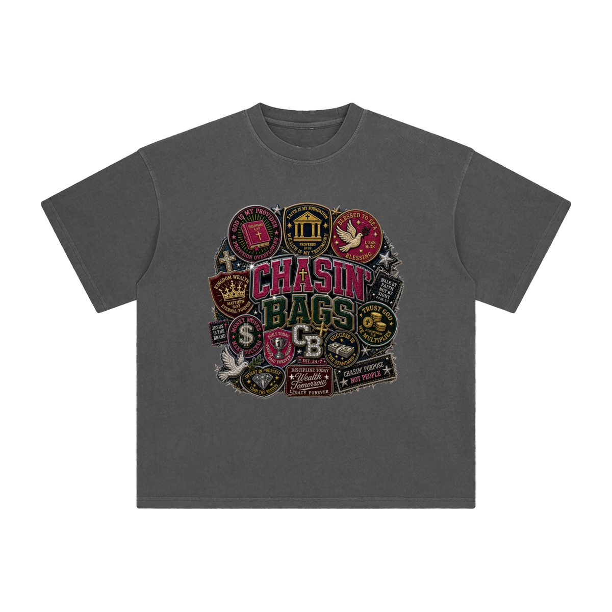 FAITH PATCH COLLAGE MEN Enzyme Washed T-Shirt