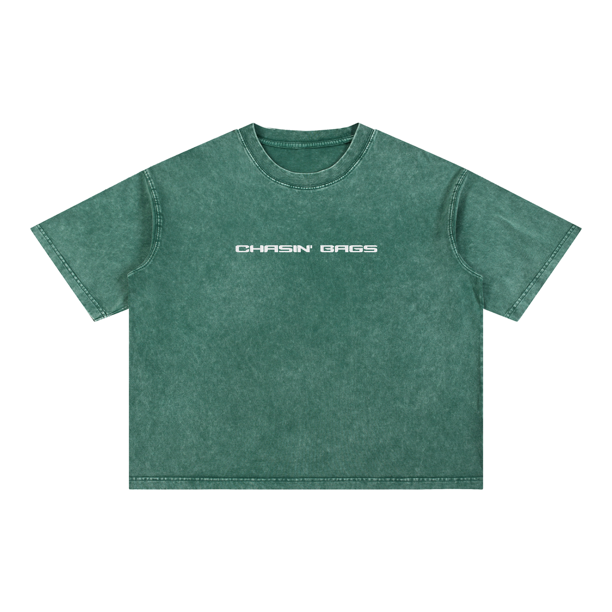 CB WHITE EMBROIDERY on a Mineral Wash Boxy Cotton T-Shirt